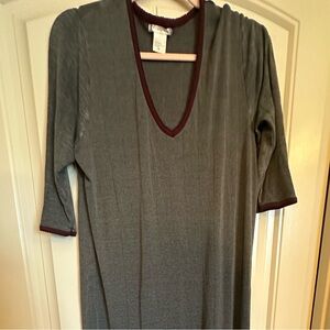 DKNY Underwear Maxi Dress Gray Burgundy Trim Size M